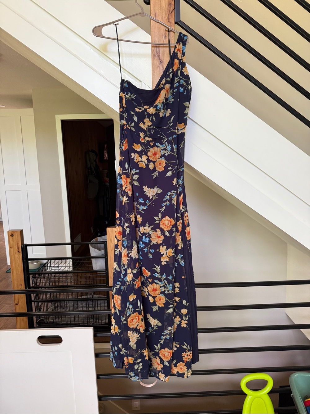 Lulu's Navy One-Shoulder Floral Midi Dress